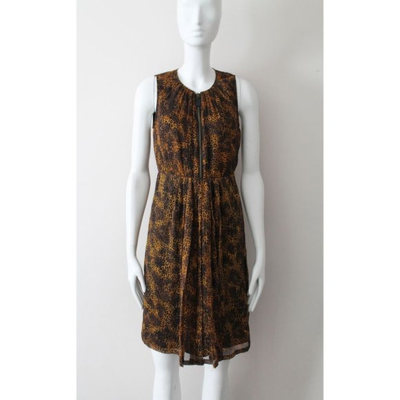 Burberry Brit Zip-Front Leopard-Print Mulberry Silk Dress Size 4 Georgette - Picture 4 of 14